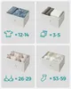 A collage showing different types of clothing neatly organized in fabric storage bins, along with icons and numbers indicating quantities. Náhled obrázku produktu