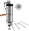 A stainless steel sausage stuffer with accessories on a white background. Produktbild-Vorschau