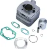 A set of motorcycle engine parts, including a cylinder and piston, with gaskets and rings, laid out on a white background. Anteprima dell’immagine prodotto