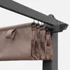A close-up view of a taupe fabric canopy for a pergola, attached to a dark gray metal frame with hooks. Anteprima dell’immagine prodotto