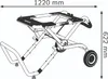 A line drawing of a Bosch stand for a saw, with dimensions indicated. Voir les images du produit