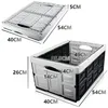 Two folding storage boxes are shown, one folded and one unfolded, with dimensions indicated. Produktbild-Vorschau