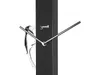 A close-up of a black wall clock with silver hands and a woodpecker design. Produktbild-Vorschau