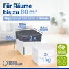 A product shot of a dehumidifier with informational text and graphics. Produktbild-Vorschau