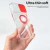 A hand holding a clear phone case with red accents. Produktbild-Vorschau