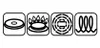Four icons representing different stovetop heat sources: electric coil, gas burner, electric radiant cooktop, and induction cooktop. Produktbild-Vorschau