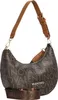A brown Valentino Bags Beuteltasche Regina handbag with a repeating logo pattern and tan leather straps, shown against a white background. Produktbild-Vorschau