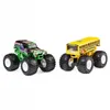 Two monster trucks, one green and one yellow, are shown from the side against a white background. Voir les images du produit