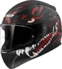 A black, red, and white LS2 motorcycle helmet with a monster-like graphic design. Produktbild-Vorschau