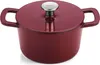 A burgundy cast iron pot with a silver lid handle. Produktbild-Vorschau