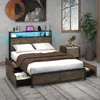 Úložná postel COSTWAY 200x140 cm, manželská postel s LED Náhled obrázku produktu 2