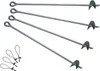 A set of metal ground anchors with screw-in bases and eyelet tops, along with a few wire loops with anchors. The anchors are arranged diagonally across a white background. Produktbild-Vorschau