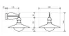 Technical drawing of an outdoor wall lamp with dimensions indicated. Anteprima dell’immagine prodotto