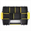 A top-down view of an open black and yellow tool organizer with multiple compartments. Anteprima dell’immagine prodotto