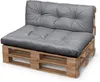 A grey cushion set on a wooden pallet base, presented against a white background. Produktbild-Vorschau