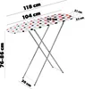 An ironing board with dimensions indicated by text and lines. Produktbild-Vorschau