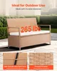 An outdoor bench with storage, shown on a patio with close-up details of its construction. Produktbild-Vorschau