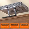 A silver tablet stand is shown on top of a wooden cabinet. Produktbild-Vorschau