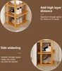 A collage of images showcasing a wooden shoe rack with text overlays highlighting its features. Produktbild-Vorschau