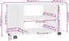 A diagram showing the dimensions of a white TV stand with wheels. Náhled obrázku produktu
