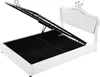 A white upholstered bed frame with the mattress support mechanism lifted to reveal the storage space underneath. Náhľad obrázku produktu