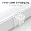 A close-up of a clear plastic mounting bracket for a window blind, attached to a white window frame. Produktbild-Vorschau