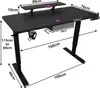 A diagram of a black standing desk with dimensions and weight capacities indicated. Náhľad obrázku produktu