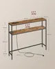 A narrow console table with two shelves, featuring dimensions and weight capacity labels. Produktbild-Vorschau