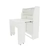 A white desk with shelves and wheels, shown from a side-angle against a white background. Náhled obrázku produktu