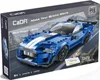 The image shows the packaging of a blue toy sports car with white racing stripes. Produktbild-Vorschau