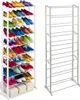 A collage of a multi-tier shoe rack filled with various colored shoes and an empty shoe rack next to it. Produktbild-Vorschau
