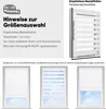 Instructions for selecting the correct size for a window blind, with visual examples of the product in different window settings. Produktbild-Vorschau