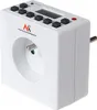 A white digital timer plug with a European socket and a digital display. Produktbild-Vorschau
