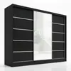 A black sliding door wardrobe with a mirror in the center, shown in a studio setting. Produktbild-Vorschau