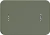 A power bank with a textured green surface and diagonal lines. The brand name 'hama' is visible on the right side. There are four small indicator lights on the left side. Produktbild-Vorschau