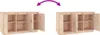 Two identical wooden sideboards are shown, with one having its doors slightly ajar to reveal the interior shelves. A purple arrow graphic is above them, indicating a change or comparison. Anteprima dell’immagine prodotto
