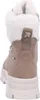 Rear view of a beige winter boot with white fur trim. Voir les images du produit
