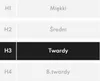A table showing different firmness levels for a mattress, with H1 being soft, H2 medium, H3 hard, and H4 extra hard. Podgląd zdjęcia produktu