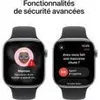 Two Apple Watches displaying different screens, one showing a contact with a warning symbol, the other showing a safety alert message. Produktbild-Vorschau