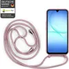 A pink phone case with a lanyard and a smartphone are displayed against a white background. Produktbild-Vorschau