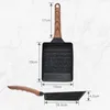 A size chart showing two views of a rectangular non-stick frying pan with a wooden handle, with dimensions indicated by lines and text. Náhľad obrázku produktu
