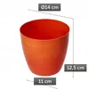A single orange plant pot is shown against a white background, with dimensions indicated by text overlays. Podgląd zdjęcia produktu