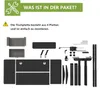 An overhead view of disassembled desk components and assembly hardware, with instructional text and icons. Anteprima dell’immagine prodotto