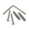 A collection of screws, wall plugs, and an Allen key on a white background. Podgląd zdjęcia produktu