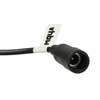 A close-up of a black power connector with a white label attached to the cable. Produktbild-Vorschau