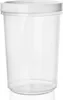 A clear, studio shot of a transparent plastic food container with a white lid. Produktbild-Vorschau