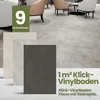 A marketing image showing samples of vinyl flooring in different colors and a room with vinyl flooring installed. Produktbild-Vorschau