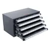 A gray metal cabinet with five drawers, each filled with drill bits. The drawers are labeled with measurements. Produktbild-Vorschau