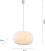 A white pendant lamp with a pleated shade is shown against a white background, with dimensions indicated by measurement lines. Produktbild-Vorschau