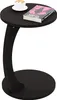 A black C-shaped side table with a book and a cup of coffee on top, isolated on a white background. Voir les images du produit